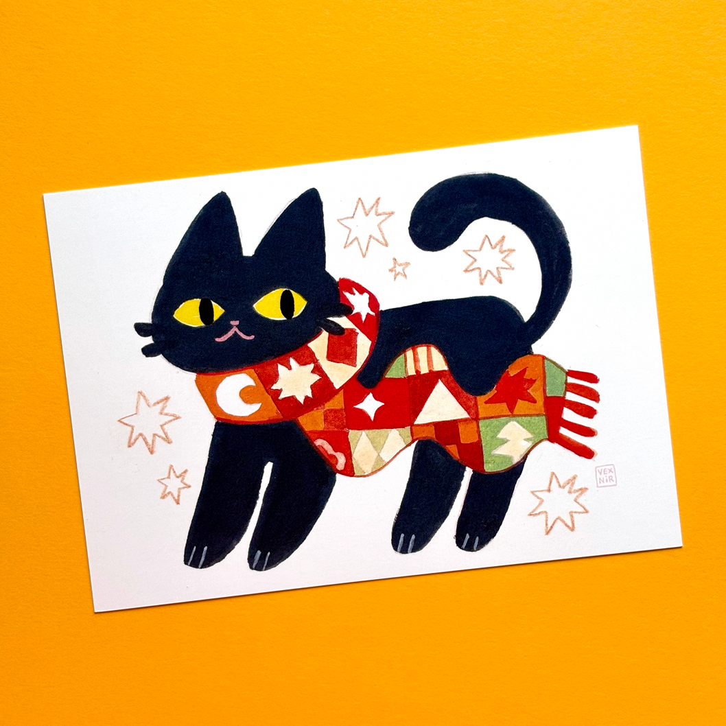 Postcard / A6 Print | Cozy Scarf Cat