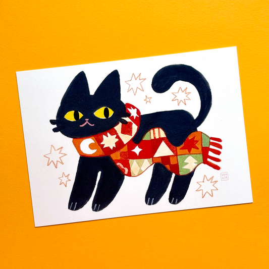 Postcard / A6 Print | Cozy Scarf Cat