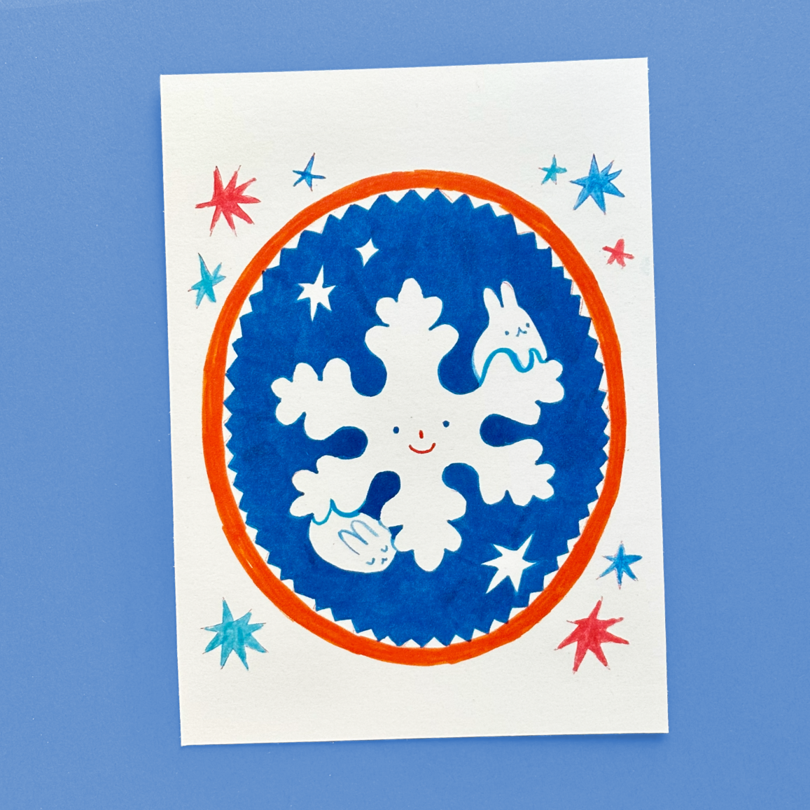 Postcard / Mini Print | Snowflake & Bunnies